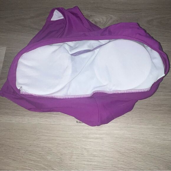 Women's Bright Magenta Purple Asymetrical One Piece Swimsuit - Picture 6 of 9